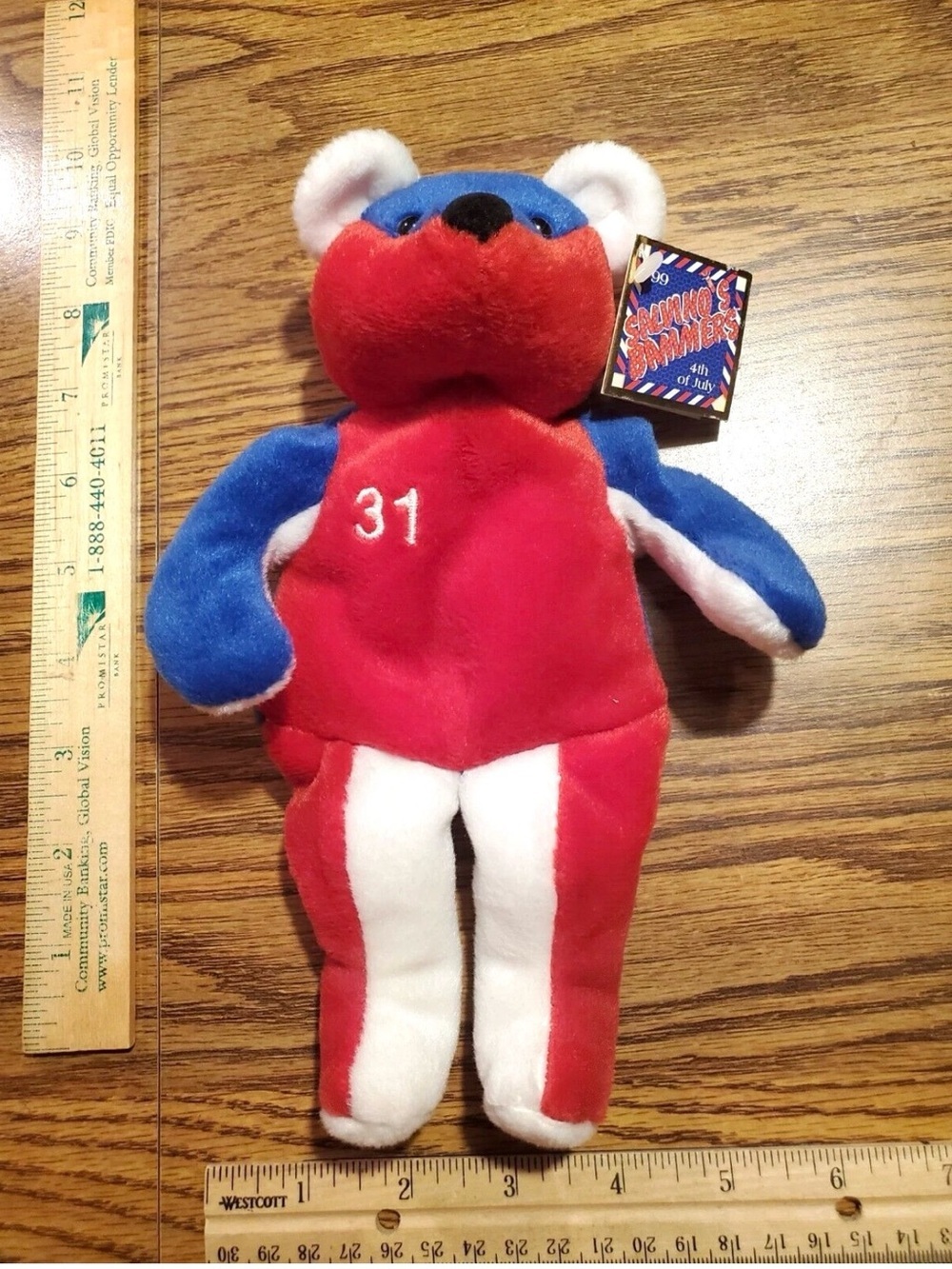 💙Vintage💙 Salvino's Bammers 4th of July Mike Piazza #31 Beanbag Plush Bear - Picture 8 of 9